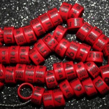 RING personalized PLASTIC laser engraved, color RED